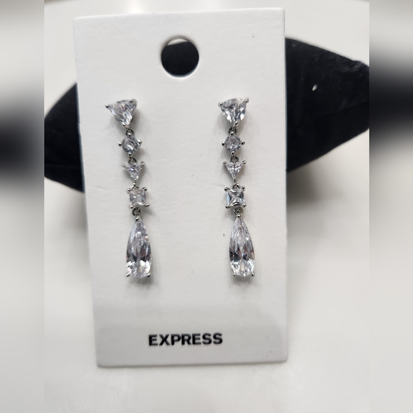 Express Silver Tone Crystal drop earrings - Picture 2 of 3